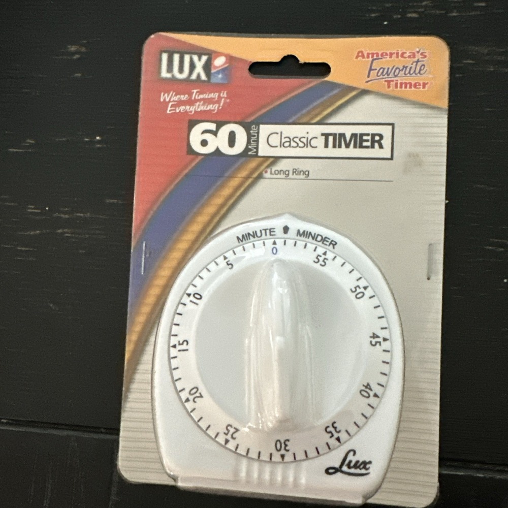 Lux Minute Minder 60 Min Classic Timer Mechanical White Black NEW VINTAGE